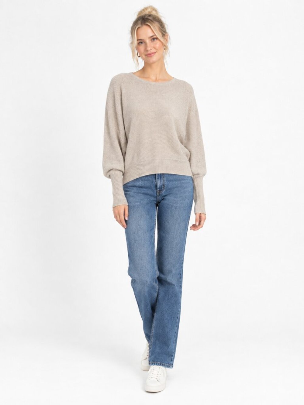 2/$30 TAHARI Dolman Crew Neck Sweater Ivory #A4831